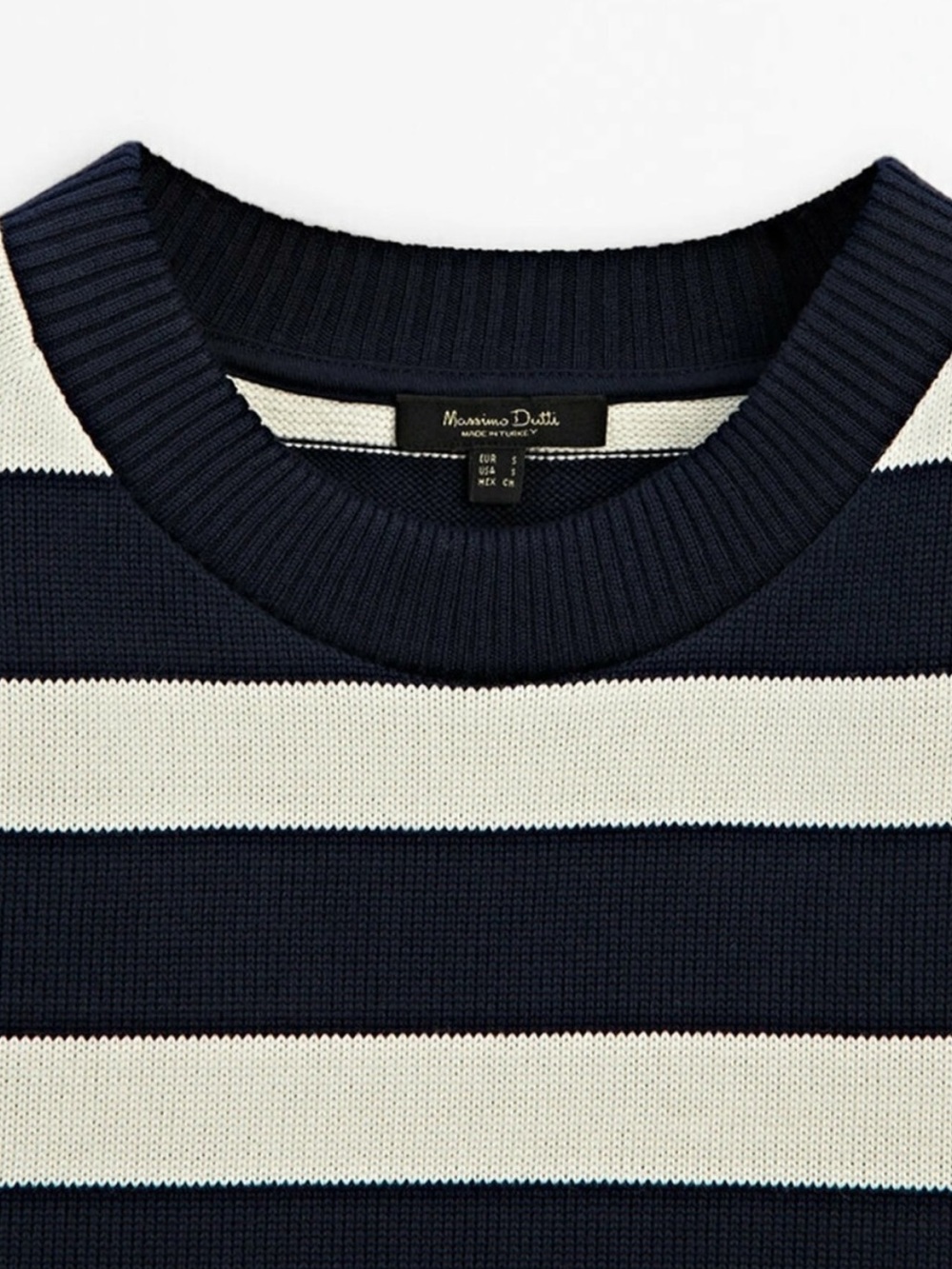 Massimo Dutti Navy Ecru Wide Stripe Cotton Knit Short Sleeve Top Size S - Picture 2 of 6